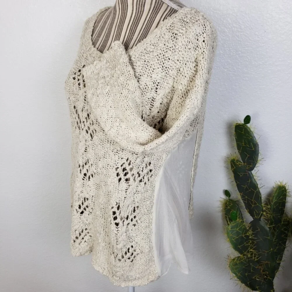 Anthropologie Knitted & Knotted Crochet Boho Open Knit Pullover Top size S